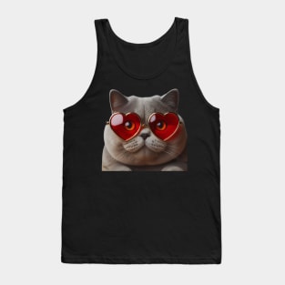 Cute Shorthair Valentine Cat with Red Heart Goggles Tank Top